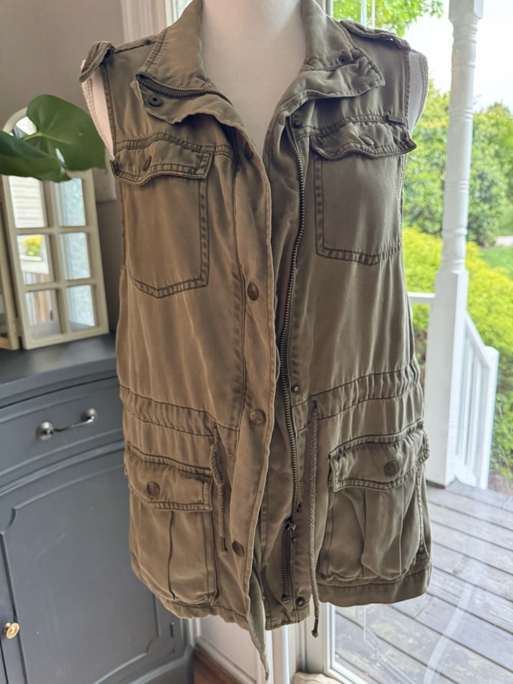 Max Jeans Military-Inspired Olive Vest Size M